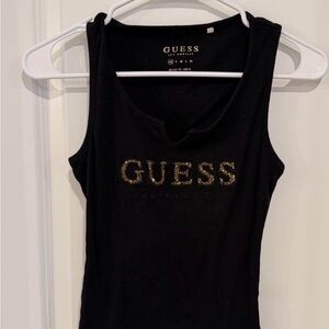 GUESS Black Tank Top with Gold Logo